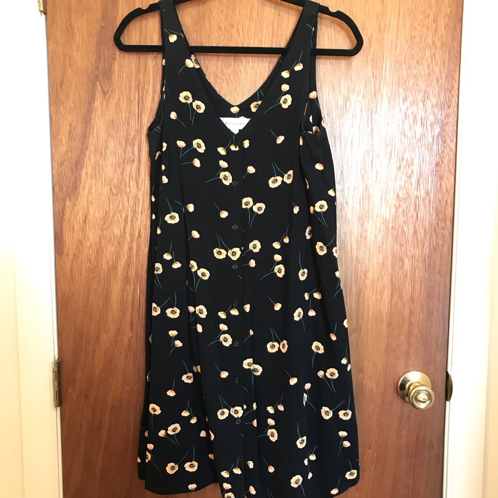 Black Floral V-Neck Sleeveless Dress